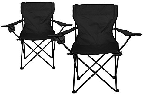 Nexos 2er Set Faltstuhl Campingstuhl Getränkehalter Armlehne bis 120 kg Angelstuhl 85x82x46 cm Stahlrohrrahmen 15mm, wasserabweisend robust mit Tragetasche Polyesterbezug 600D Farbe wählbar (schwarz)