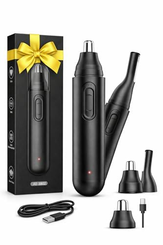 Corta Pelos Nariz y Orejas profesional e Indoloro. Recortador vello Nasal,Cejas, reajusta barba. 2 Cabezales, Nariz y Cejas. Impermeable. Quita Pelos Recargable USB .Fácil de Limpiar. Hombre y Mujer.