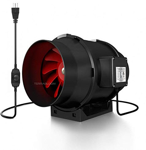 TerraBloom 6 Inch (150mm) Inline Fan - 395 CFM Exhaust Duct Fan, Built-In Speed Controller, ETL Listed, Pre-Wired 6 FT Grounded Cord - For Use In Grow Tents With Carbon Filters, Fixtures, Attics