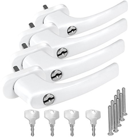 4 x Alu Fenstergriffe in Weiß abschließbar - Stiftlänge 45mm