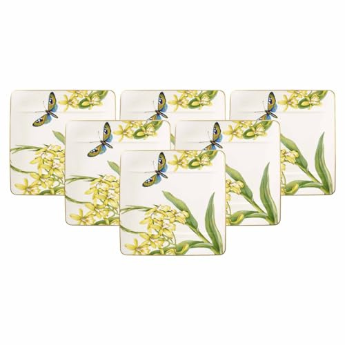 Villeroy & Boch Amazonia fyrkantig frukosttallrik, ädel servis av premium benporslin, 23 x 23 cm, set om 6