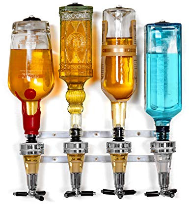 Wyndham House Liquor Dispenser - 4-Bottle Drinks, Alcohol Station - Wall-Mounted Cocktail Tap, Push-Release Valves, Rubber Suction Cups, Home Bar, Man Cave, Bartender Accessories
