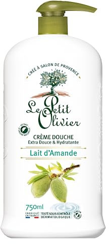 LE PETIT OLIVIER - Crème Douche Extra Douce & Hydratante - Lait D'Amande - Pour Toute La Famille - PH Neutre Pour La Peau - Sans Savon, Sans Colorant - Fabriqué En France - 750 ml