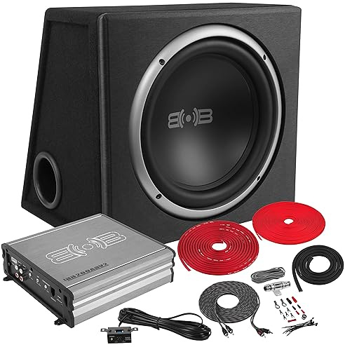 BELVA BPKG110v2 500W Single 10” Car Subwoofer with Ported Enclosure, Monoblock Amplifier, Wiring Kit and Remote Bass Knob