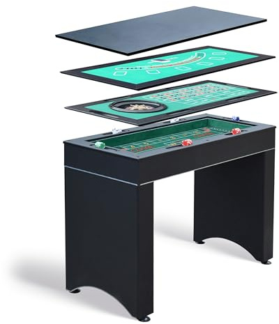 Hathaway Classic Monte Carlo 4 in 1 Casino Game Table - Includes Craps Table, Roulette Table Top, Blackjack Table Top Which Can Be Used as Poker Table Top, Bar Table Top, & Complete Game Accessories