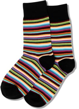 Hot Sox Womens Fun Pattern And Solid Crew Socks - 1 Pair Pack Cool & Classic Design Gifts Hosiery, Stripe Classic (Black), 4-10 US