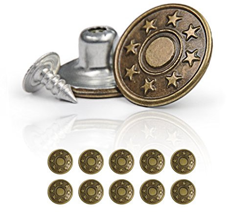 Ganzoo Hosen-Knöpfe im 10er Set, Ersatz-Knopf, Jeansknopf, Hosen-Knopf mit Nieten-Verschluss, Knopf aus Metall, Farbe: altgold