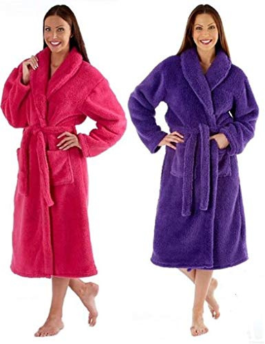 Ladies Luxury Soft Fluffy Fleece Dressing Gown Robe wrap Tie Belt (22/24, Pink)
