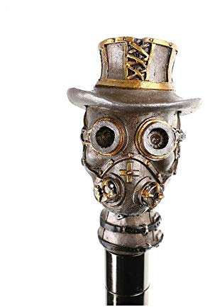 shoperama Gehstock mit Steampunk Totenkopf-Griff Zylinder Googles Metall Spazierstock Gothic Kostüm-Zubehör Accessoire