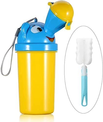 [500ML] BYETOO Tragbares Reise-Töpfchen Mit Sauberer Bürste für Kinder,Notfall Urinal-Töpfchen für Camping,Auto Reise,Draußen,Park und Kind Kleinkind Pinkeln Training,Süßes Elefanten-Design,Jungen