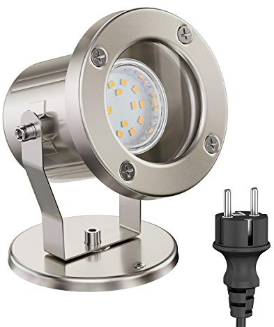 ledscom.de Außen-Strahler Fluter MIBU für außen, Edelstahl, chrom matt, inkl. LED GU10 Lampe (warmweiß, 2,339W, 227lm, 110°)