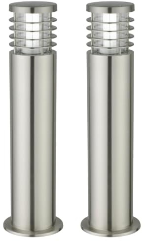 firstchoicelighting Set of 2 Outdoor 50cm Post Lights Garden Bollard Lamp Modern Brushed Stainless Steel Height IP44 Driveway Light