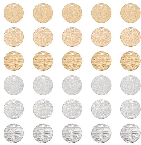 UNICRAFTALE Über 60 Stück 2 Farben 3 Stile Charms Anhänger Edelstahl Flache Runde Anhänger Metall Charms Textur Schmuck Anhänger Für DIY Anhänger Armband Halskette Schmuck Handwerk