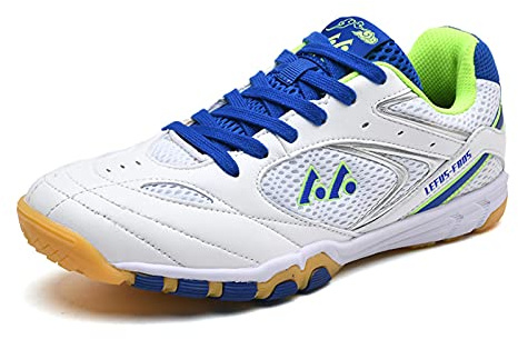BLBK Table Tennis Shoes Men's Indoor Court Shoe, Soft,Lightweight, White, 9 UK