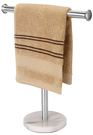 Songtec Hand Towel Holder Stand, Fingertip Towel Rack with Heavy Marble Base, Accessories Jewelry Stand (Marble Base, Brushed Nickel)