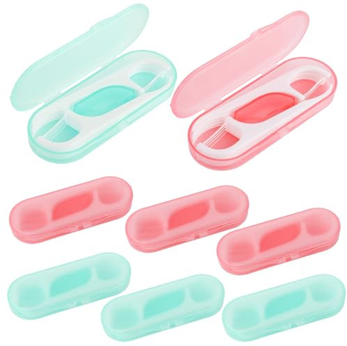 Amabro 6 Stück Zahnseide Stick Kasten,60 Picks Dental Floss Mit Zahnstocher,Halter Tragbarer Zahnseide Spender Reise Koffer Organizer Tongue Scraper Zahnstocherspender für Familien Zahnreinigung