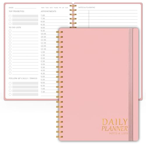 Daily Planner with Hourly Schedules - Undated To Do List Notebook, Spiral Bound, 5.5 x 8.5, Manage Your Tasks and Appointments, The Perfect Office Supplies for Women - Pink