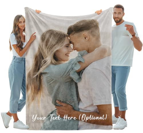 iDIY Personalised Blanket with Photo and Text - Ships Next Day - Customisable Blanket Photo Throw - Customised Gifts for Family and Couples - 1 photo