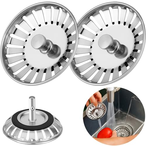 EHIOG 2Pcs Colador de Fregadero, tapón de desagüe de colador Grueso de Acero Inoxidable para Cocina (diámetro: 79 mm)