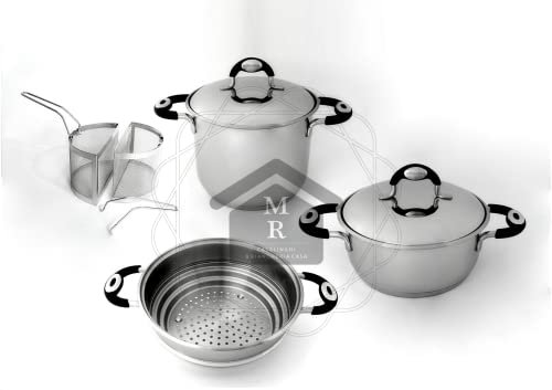 Set Multifunzione Vaporiera Spaghettiera Pastaiola, Doppio Cestello, 9 Pezzi, Acciaio Inox
