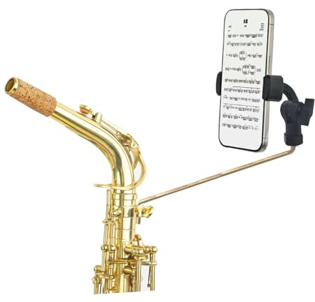 TAFALAA Soporte para teléfono para saxofón alto/saxofón tenor, clip para lira de saxofón, soporte cuadrado de 4 mm x 4 mm, ángulo ajustable