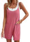 VOGMATE Jumpsuit Damen Kurz Ärmellos Sommer Romper Lässige Hosenträger Shorts Locker Overall Playsuit mit Taschen One Piece Outfits Rose L