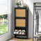 Yvsevnr Schwarz Schuhschrank mit 3 Rattan Klappen, Schuhkipper Schmal Hoch Schuhkommode, Schuhschrank Schmal Rattan, Verstellbar, Flur, Diele, Wohnzimmer, Schlafzimmer