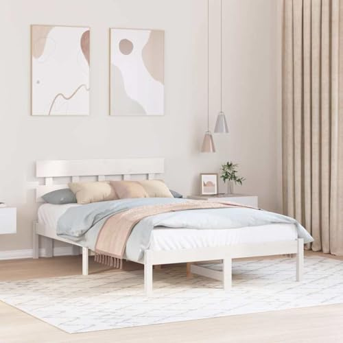 vidaXL Estructura de Cama Blanca con Cabecero 120X190 cm Madera de Pino Duradera Montaje Sencillo Sin Base de Boxspring Necesaria Diseño Moderno Plataforma Adulto Minimalista