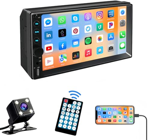 Double Din Car Stereo, 7 Inch HD Touch Screen Car Radio with Backup Camera, Support Mirror Link, AM/FM, Bluetooth/USB/TF/AUX/SWC