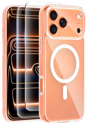 MOONESS Magnétique Coque pour Iphone 17 Pro Max avec 2 Verres Trempés, Protection Complète de L'appareil Photo Anti-Chocs Anti-Rayures Mate Translucide Housse - Transparente