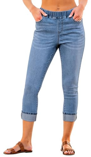 Vetinee Women's Elasticated Waist Jeans High Waisted Skinny Capri Pants Stretch Cropped Jeggings