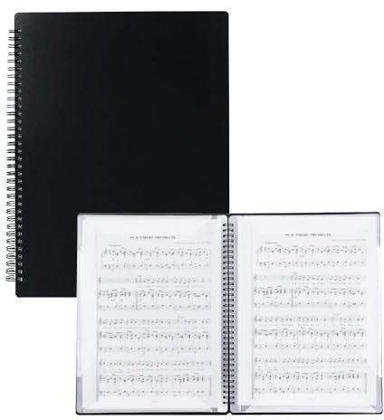 ASISUN Carpeta A4 para partituras, 50 bolsillos/100 páginas, color negro, carpeta coral de plástico, resistente al agua, para partituras musicales, documentos, papel, obras de arte