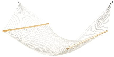 Bliss Hammocks 2-Person Hammock, Classic 80 x 60 Double Seater Hammock with Woven Cotton Rope & Wood Spreader Bar - 450 Pound Capacity, Natural
