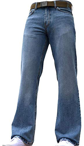 F.B.M Jeans - Homme Bleu Clair - Bleu - Taille 50 - Jeans Bootcut - Coupe Évasée - Taille Basse - 4 Poches - Disponible en Longueur Courte
