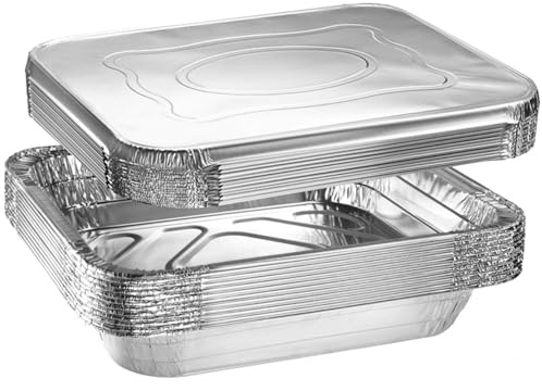 Green Direct Disposable Aluminum Foil Baking Pans with Lids 9x13 Inch | Heavy Duty Half Size Roasting Pan for Oven, Freezer, or Catering Use - for Cooking, Baking & Food Storage (10-pack)