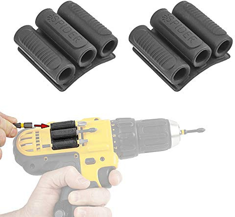 Spider Tool Holster - BitGripper v2 - Pack of Two - High Strength 3M Adhesive Drill add-on for Easy Access to six Driver bits on The Side of Your Power Drill or Driver!