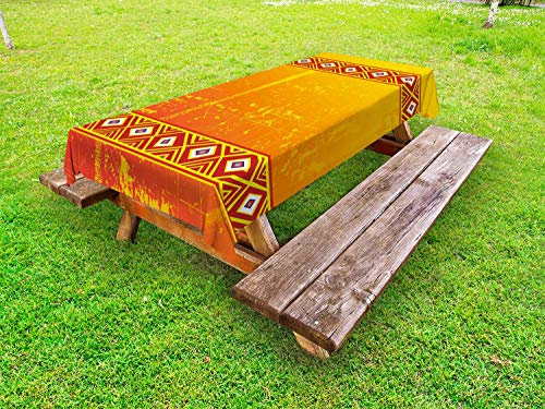 ABAKUHAUS Afrika Outdoor-Tischdecke, Motiv, dekorative waschbare Picknick-Tischdecke, 145 x 210 cm, Orange