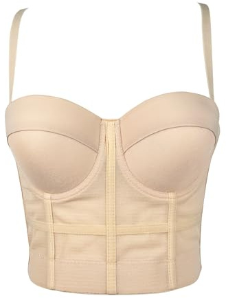 Woboren Corsetto da Donna con Reggiseno,Top Corto con Bustino di Strass (Beige, S)
