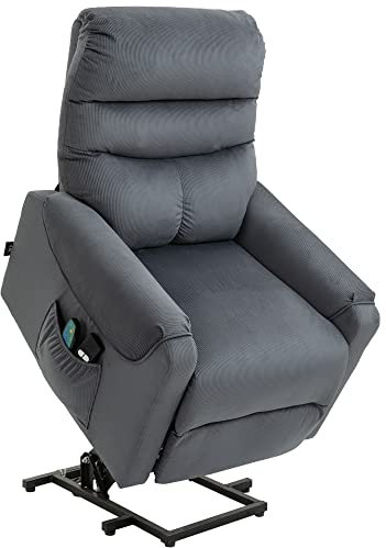 HOMCOM Fernsehsessel mit Aufstehhilfe Elektrisch, Massagesessel mit Liegefunktion und Wärmefunktion, Relaxsessel mit Fernbedienung und Seitentasche Verstellbar Polyester-Gewebe Dunkelgrau