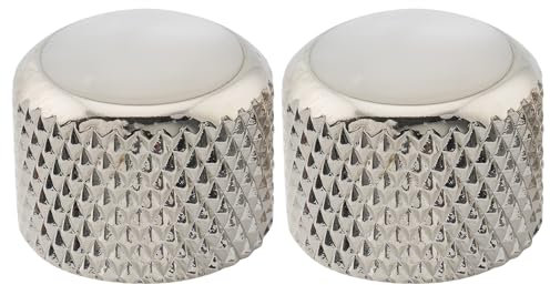 Musiclily Pro Metrisch 18 Zähne Stahl Potiknopf Oberfläche Perlmutt Push-on Dome Knobs für Import E-Gitarre oder Bass, Nickel (2 Stück)