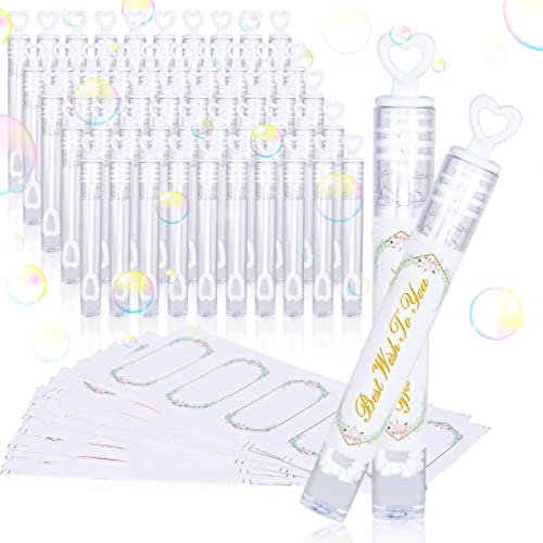 FORMIZON Seifenblasen Hochzeit Set, 50Pcs Mini Bubbles mit Herzgriff, Seifenblasen Spielzeug in weiß mit Sticker, befüllt Wedding Bubbles für Hochzeit Valentinstag Geburtstag Gastgeschenk (Aufkleber)