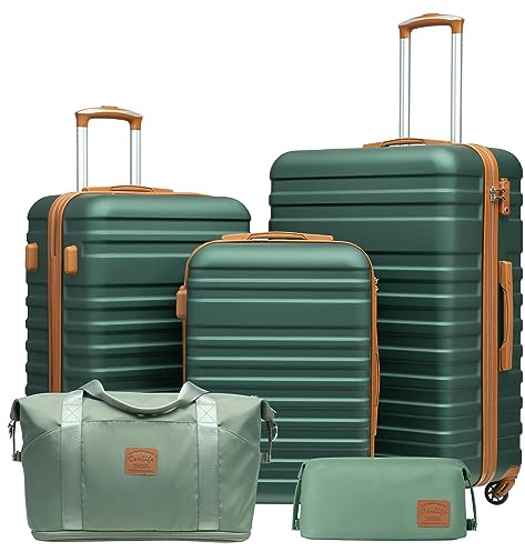 Coolife Suitcase Set 3 Piece Luggage Set Carry On Hardside Luggage with TSA Lock Spinner Wheels (Dark Green, 5 piece set)
