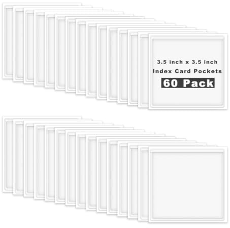 60 Pack Self Adhesive Pockets, Bin Labels for Storage Bins Clear Label Holder Index Card Pockets Card Holder for Organizing and Protecting (3.5 x 3.5 inches)