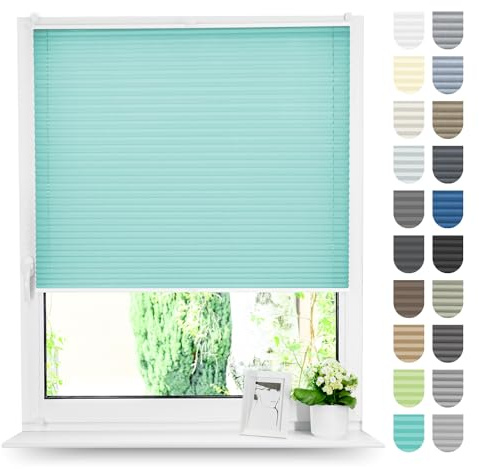 Tom'Shop Plissee Klemmfix ohne Bohren Sonnenschutz Plisseerollo Jalousie Lichtdurchlässig und Blickdicht für Fenster & Tür (NELA Türkis B35cm x H120cm)