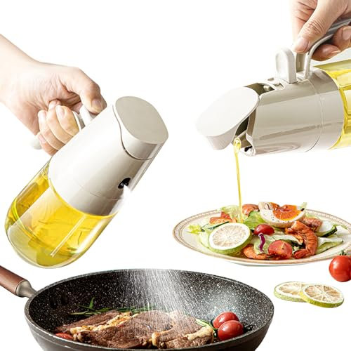 Newvenper 2-in-1-öl sprühflasche und Ölsprüher, Premium-Olivenöl-Spenderflasche, tropffreiem Auslauf, Oil Mister, Ölsprühflasche zum Kochen, für Salat, Weiß, 300 ml