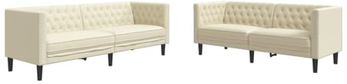 vidaXL Juego de sofás Chesterfield 2 Piezas Cuero sintético Crema, sofá, sillón de TV, sillón de Descanso, Asiento, sofá de Relax
