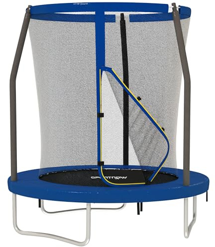 SPORTNOW 6ft Trampoline with Safety Enclosure Net, Steel Frame Outdoor Trampoline, Jumping Mat with Edge Safety Cover for Fitness, Blue