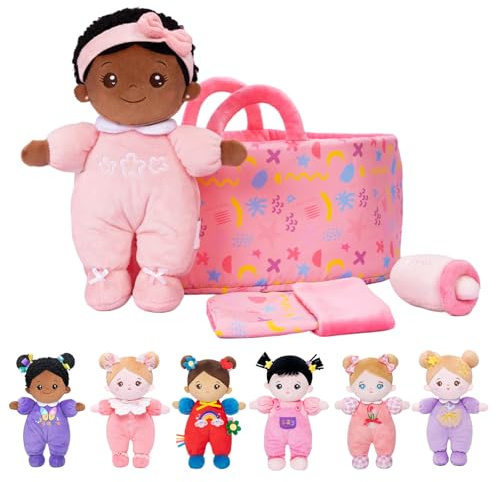 OUOZZZ 10‘’ Black Baby Doll Set with Carry Case& Doll Accessories
