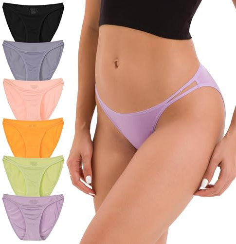 INNERSY String Bikini Panties for Women Sexy Silky Cheeky Underwear 6-Pack(Midnight Garden,Medium)