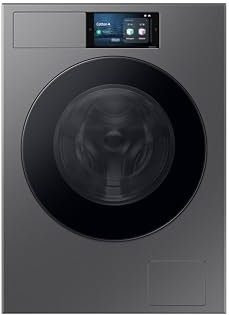 Samsung BESPOKE AI Laundry WF90F09C4S/U3 Waschmaschine Freistehend, 9 kg, WLAN, Ecodosator, AI Home Display, Energieklasse A-55%, Gehäuse: Dark Silver Steel, Bullauge: Schwarz, 60 x 85 x 60 cm